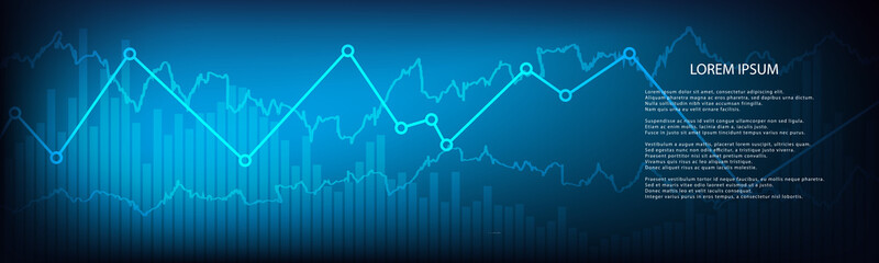 Stock market graph or forex trading chart for business and financial concepts, reports and investment on dark background . Vector illustration