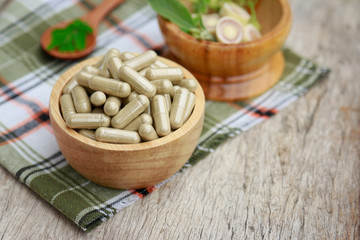 Herbal medicine in capsules for healthy eating in good living life 