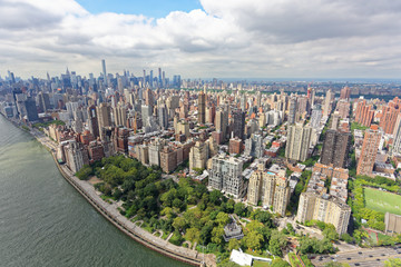 Wide-angle aerial view over Yorkville and Upper East Side, Manhattan, looking south-west towards Central Park