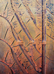 Stained tyre protector closeup, abstract background