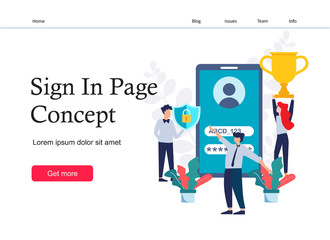 Concept Sign in page on mobile screen. Desktop computer with login form and sign in button for web page, banner, presentation, social media, documents, posters. Vector illustration, User account 