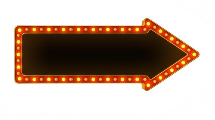 Red marquee gold light board sign retro on white background. 3d rendering
