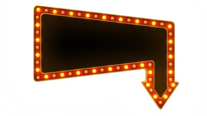 Red marquee gold light board sign retro on white background. 3d rendering
