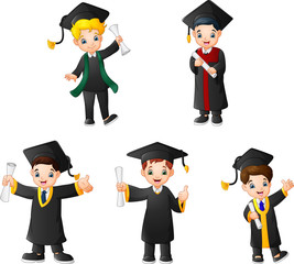 Cartoon kid in Graduation Costumes with different poses
