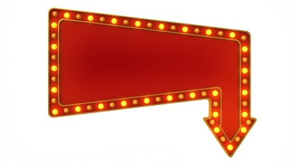 Red marquee gold light board sign retro on white background. 3d rendering