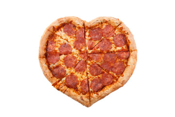 Pizza Pepperoni Heart shape with mozzarella cheese