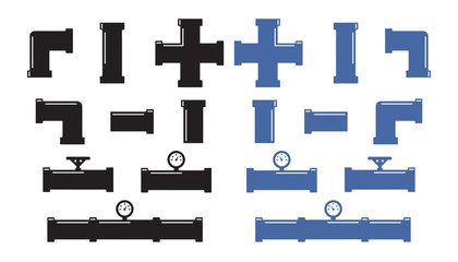 Pipe fittings vector icons set. Tube industry, construction pipeline, drain system. Pipeline water vector
