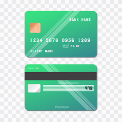 Card credit vector icon. Realistic vector Bank Credit Card two sides