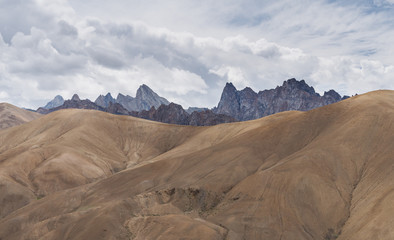 Mountains landscape with sand dune and cloudy sky in India