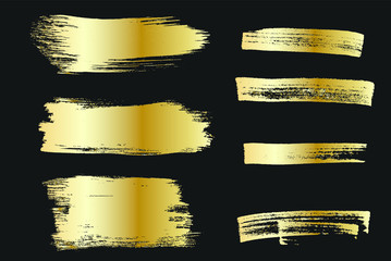 Set of golden paints, metallic gradient brush strokes, brushes, lines. Artistic design elements. - 248572879