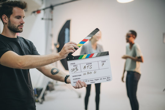 Behind the scenes with a clapper board