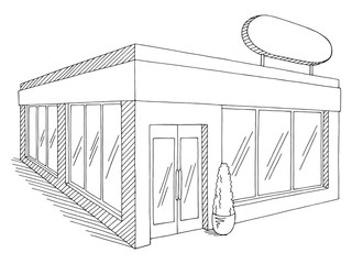 Shop store exterior graphic black white isolated sketch illustration vector