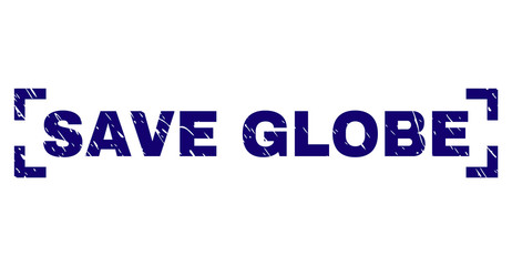 SAVE GLOBE text seal imprint with distress texture. Text label is placed between corners. Blue vector rubber print of SAVE GLOBE with scratched texture.