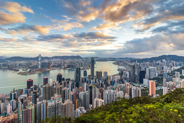 Overlooking the city skyline on both sides of Hong Kong