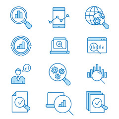 Data analysis flat line icon set. Vector illustration. Editable stroke.