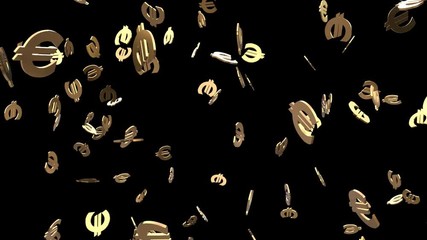 EUR sign falling on black.Falling EURs