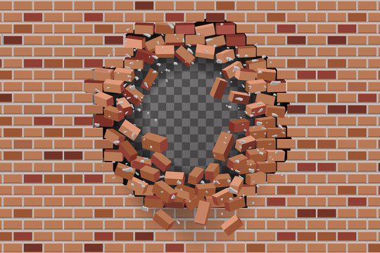 Wall Hole Destruction Red Brick Break Template Transparent Background Vector Illustration