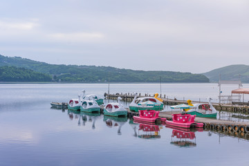 duck Pedal boats at Lake Kawaguchiko Mount Fuji is a popular recreational site for boating