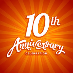 10th anniversary vector template for birthday, wedding or business greeting or invitation card
