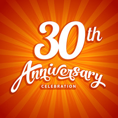 30th anniversary vector template for birthday, wedding or business greeting or invitation card