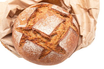 fresh rye bread on a white background