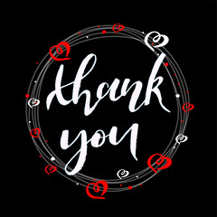 Vector illustration of hand drawn lettering of text Thank you