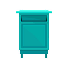 Bright blue public postbox. Street mailbox on short legs. Iron container for letters. Postal service. Flat vector icon