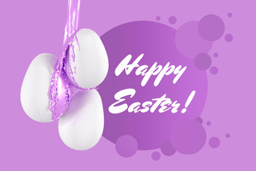 Easter greetings with spray paint dripping from the eggs on a plain background. 3D illustration