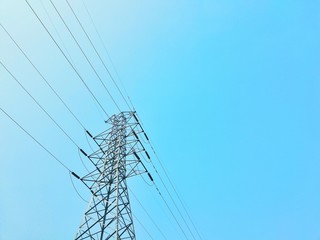 High voltage tower with sky background and free space for your message or website.