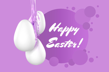 Easter greetings with spray paint dripping from the eggs on a plain background. 3D illustration