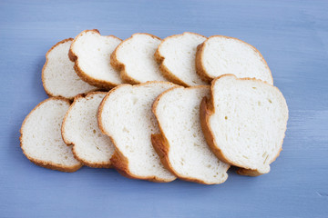 Slices of baguette. Baguette for breakfast. Close-up. Copy space.