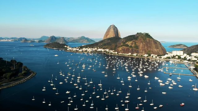 Aerial: Sailboats in Picturesque Harbor of Rio de Janeiro