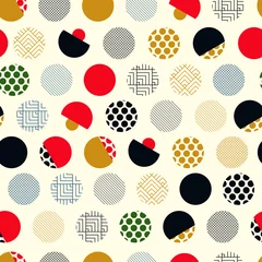 Cercles muraux Style japonais style japonais sans couture avec des points éclectiques or noir rouge