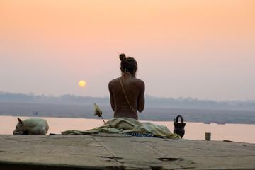 yogi on the banks of the Ganges india varanasi