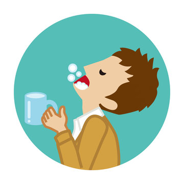 recommend clip art: Male student gargling with water for prevent cold - Circular icon
