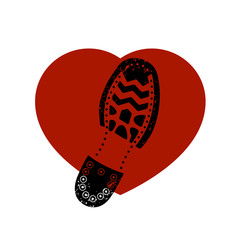 Sole of a boot presses heart a vector icon.