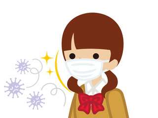 Female student wearing a mask for prevent flu virus