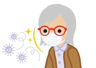 Senior woman wearing a mask for prevent flu virus