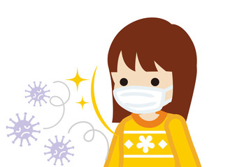 Toddler girl wearing a mask for prevent flu virus