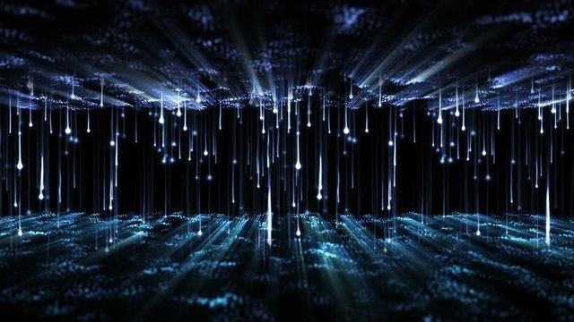 4K Abstract motion background animation shining particles stars sparks and magic dust forming in space wave flow with light rays and projections seamless loop