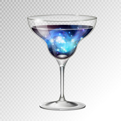 Realistic vector illustration of cocktail margarita glass with space background inside