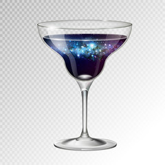 Realistic vector illustration of cocktail margarita glass with space background inside