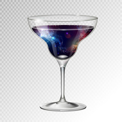Realistic vector illustration of cocktail margarita glass with space background inside