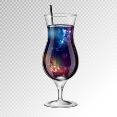 Vector illustration of realistic cocktail tequila sunsire glass with space background inside