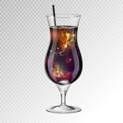 Vector illustration of realistic cocktail tequila sunsire glass with space background inside