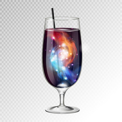 Vector illustration of realistic cocktail glass with space background inside