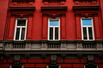 Facade of the red house in Graz, Austria
