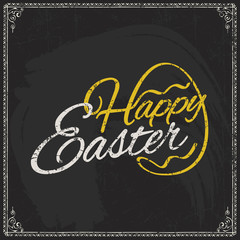 Fototapeta na wymiar Happy Easter vector text logo on blackboard