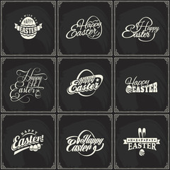 Happy Easter vector text logo set on blackboard