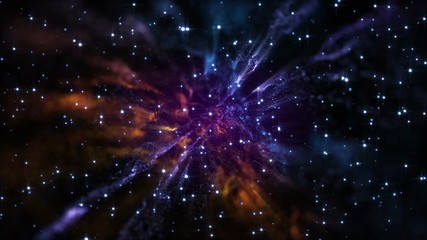 4K Abstract motion background animation shining particles stars sparks and magic dust forming in space wave flow with light rays and projections seamless loop